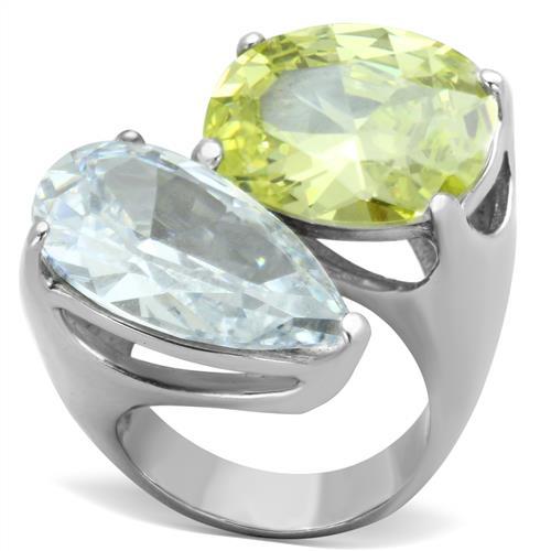 High polished (no plating) Stainless Steel Ring with AAA Grade CZ in Apple Green color