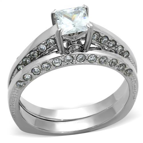 High polished (no plating) Stainless Steel Ring with AAA Grade CZ in Clear