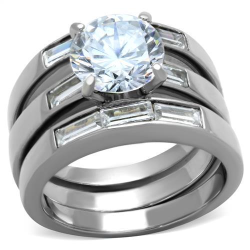 High polished (no plating) Stainless Steel Ring with AAA Grade CZ in Clear