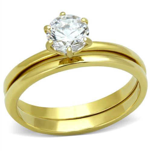 IP Gold(Ion Plating) Stainless Steel Ring with AAA Grade CZ in Clear