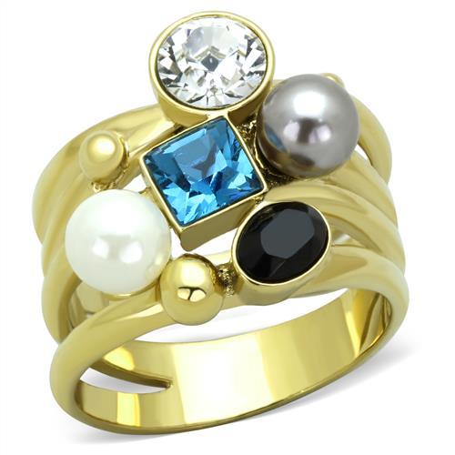 IP Gold(Ion Plating) Stainless Steel Ring with Synthetic Pearl in Multi Color