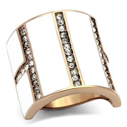 IP Rose Gold(Ion Plating) Stainless Steel Ring with Top Grade Crystal in Clear