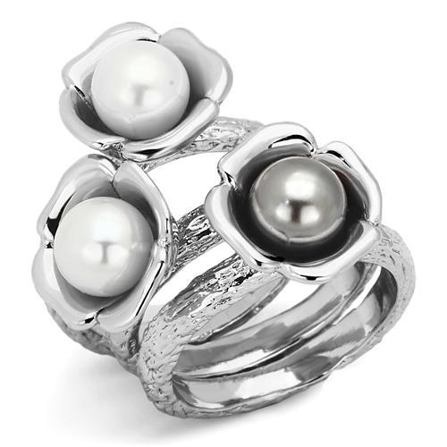 High polished (no plating) Stainless Steel Ring with Synthetic Pearl in Multi Color