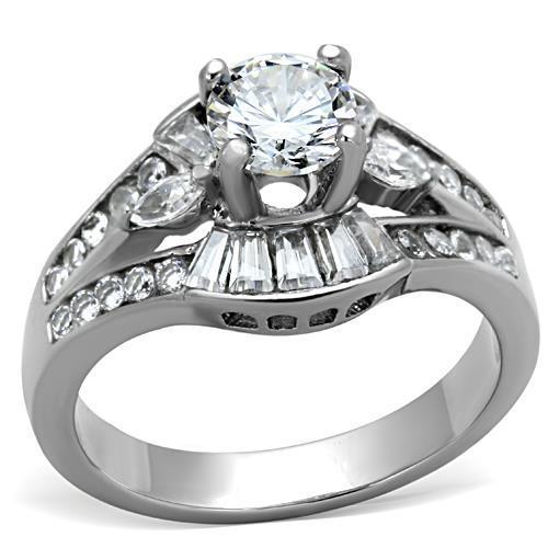High polished (no plating) Stainless Steel Ring with AAA Grade CZ in Clear