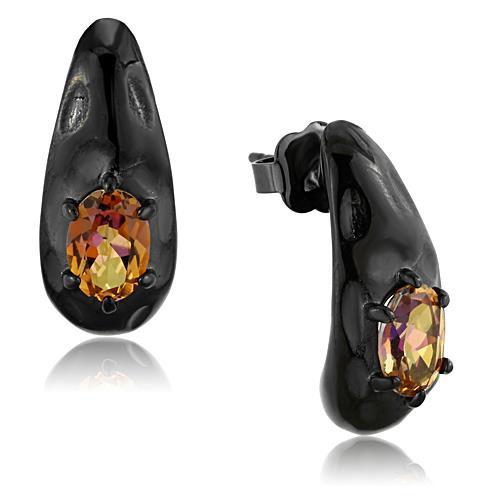 IP Black(Ion Plating) Stainless Steel Earrings with Semi-Precious Citrine in Topaz Multicolor