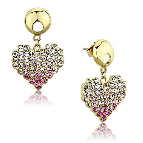 IP Gold(Ion Plating) Stainless Steel Earrings with Top Grade Crystal in Multi Color