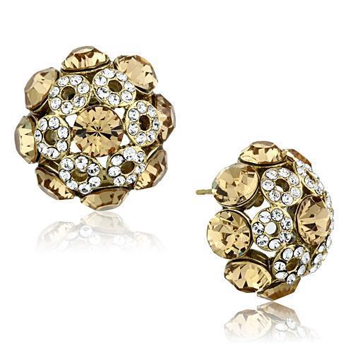 IP Gold(Ion Plating) Stainless Steel Earrings with Top Grade Crystal in Citrine Yellow