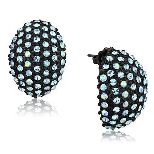 IP Black(Ion Plating) Stainless Steel Earrings with Top Grade Crystal in Aquamarine AB