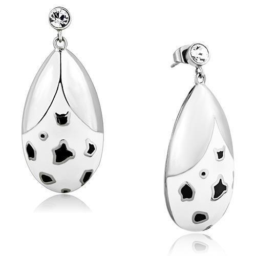 High polished (no plating) Stainless Steel Earrings with Top Grade Crystal in Clear