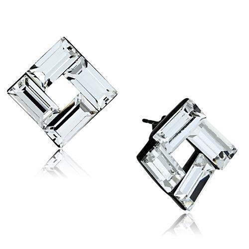IP Black(Ion Plating) Stainless Steel Earrings with Top Grade Crystal in Clear