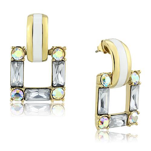 IP Gold(Ion Plating) Stainless Steel Earrings with Top Grade Crystal in Clear