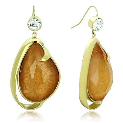 IP Gold(Ion Plating) Stainless Steel Earrings with Synthetic Synthetic Stone in Clear