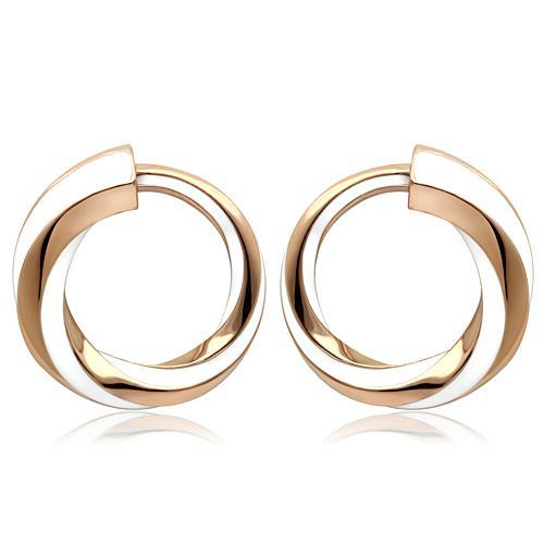 IP Rose Gold(Ion Plating) Stainless Steel Earrings with Epoxy in White