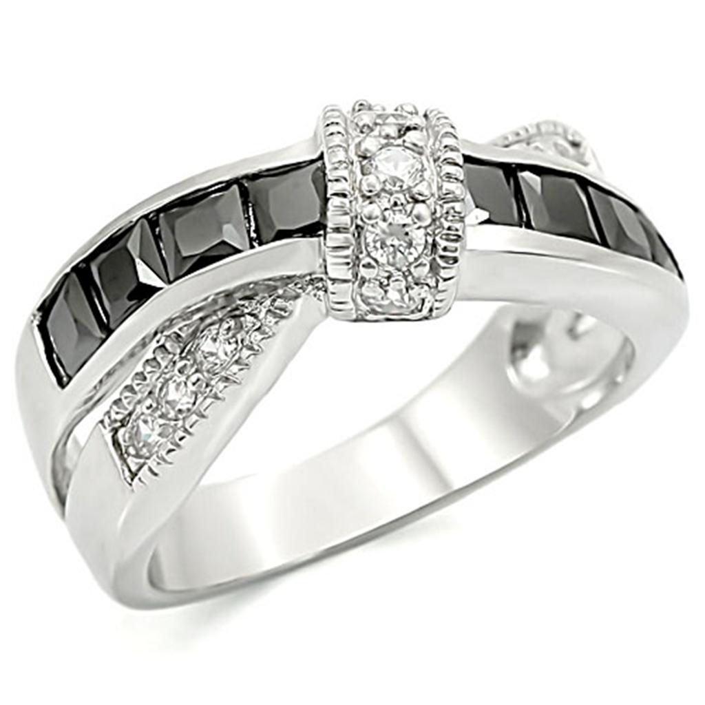 High polished (no plating) Stainless Steel Ring with AAA Grade CZ in Jet