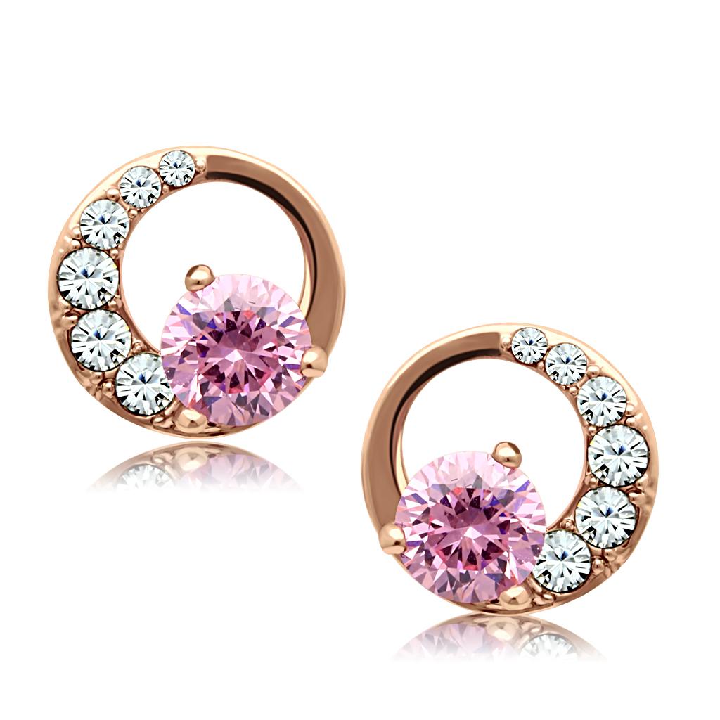 IP Rose Gold(Ion Plating) Stainless Steel Earrings with AAA Grade CZ in Rose