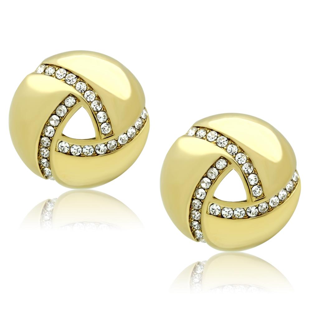 IP Gold(Ion Plating) Stainless Steel Earrings with Top Grade Crystal in Clear