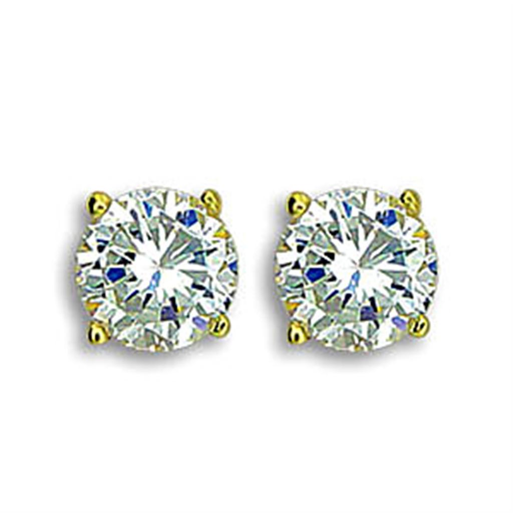 IP Gold(Ion Plating) Stainless Steel Earrings with AAA Grade CZ in Clear