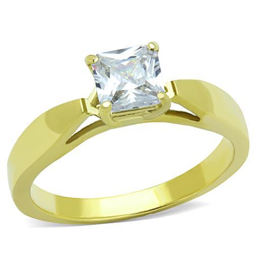 IP Gold(Ion Plating) Stainless Steel Ring with AAA Grade CZ in Clear