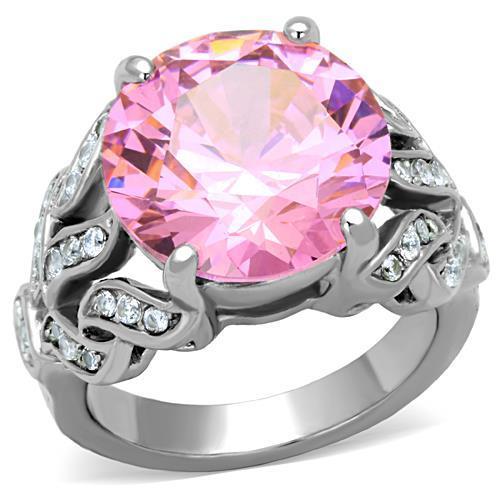 High polished (no plating) Stainless Steel Ring with AAA Grade CZ in Rose