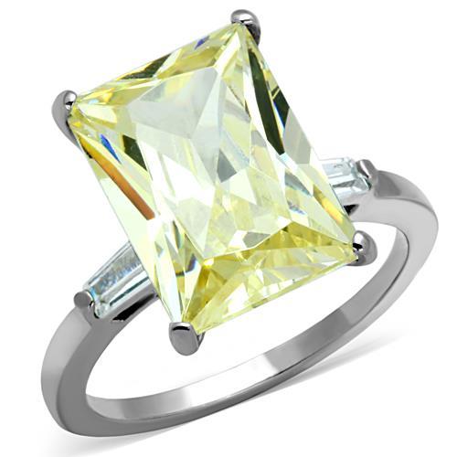 High polished (no plating) Stainless Steel Ring with AAA Grade CZ in Citrine Yellow