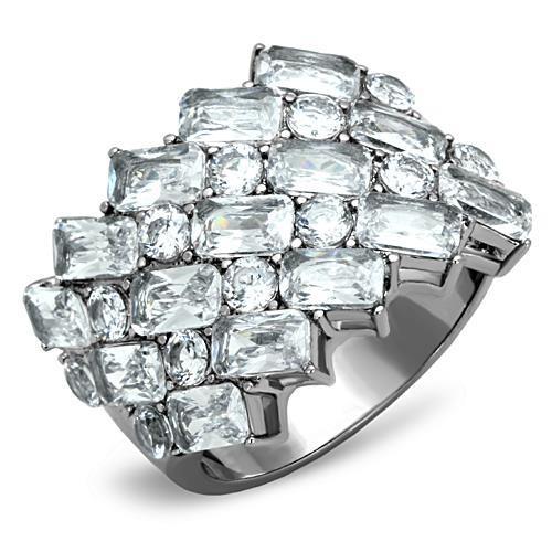 High polished (no plating) Stainless Steel Ring with AAA Grade CZ in Clear