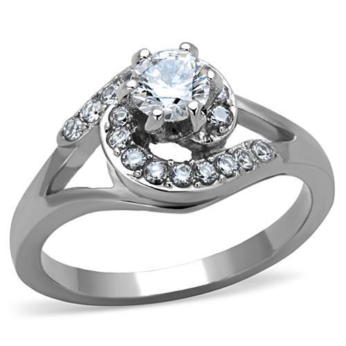 High polished (no plating) Stainless Steel Ring with AAA Grade CZ in Clear