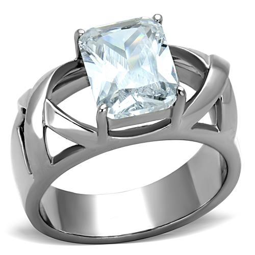 High polished (no plating) Stainless Steel Ring with AAA Grade CZ in Clear