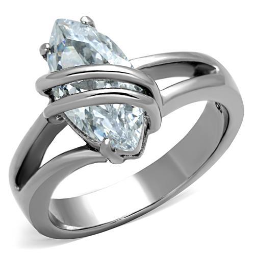 High polished (no plating) Stainless Steel Ring with AAA Grade CZ in Clear