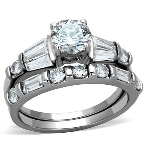 High polished (no plating) Stainless Steel Ring with AAA Grade CZ in Clear