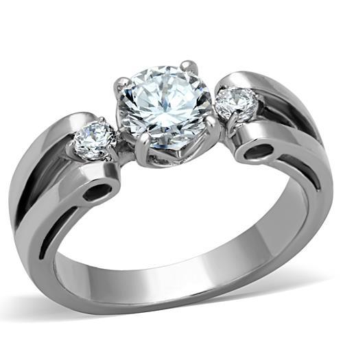 High polished (no plating) Stainless Steel Ring with AAA Grade CZ in Clear