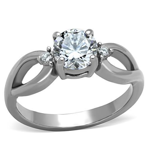 High polished (no plating) Stainless Steel Ring with AAA Grade CZ in Clear