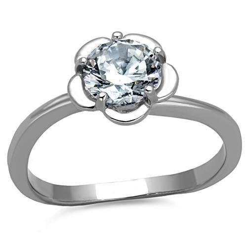 High polished (no plating) Stainless Steel Ring with AAA Grade CZ in Clear