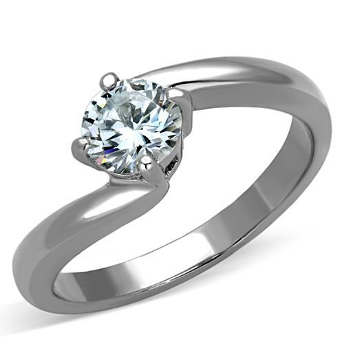 High polished (no plating) Stainless Steel Ring with AAA Grade CZ in Clear
