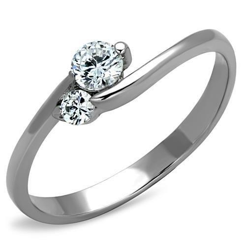 High polished (no plating) Stainless Steel Ring with AAA Grade CZ in Clear