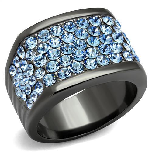 IP Light Black (IP Gun) Stainless Steel Ring with Top Grade Crystal in Light Sapphire