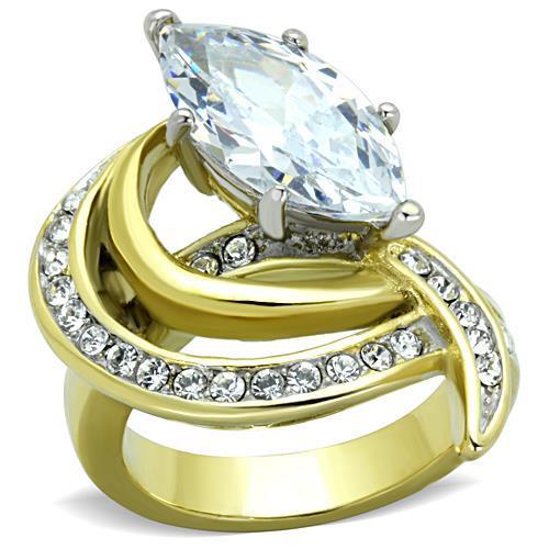 Two-Tone IP Gold (Ion Plating) Stainless Steel Ring with AAA Grade CZ in Clear