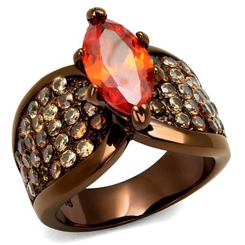 IP Coffee light Stainless Steel Ring with AAA Grade CZ in Orange