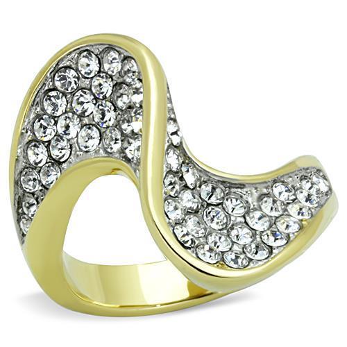 Two-Tone IP Gold (Ion Plating) Stainless Steel Ring with Top Grade Crystal in Clear