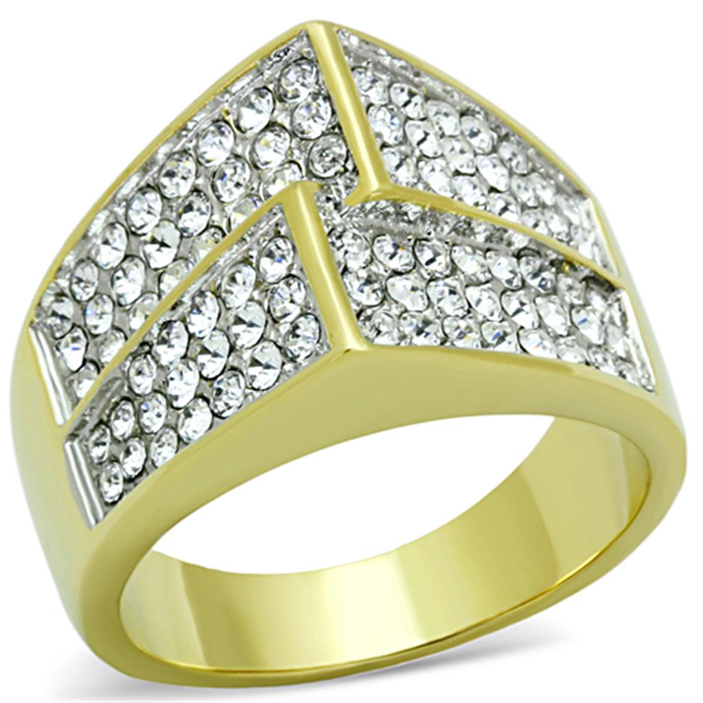 Two-Tone IP Gold (Ion Plating) Stainless Steel Ring with Top Grade Crystal in Clear