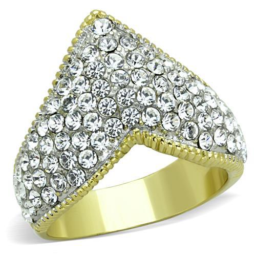 Two-Tone IP Gold (Ion Plating) Stainless Steel Ring with Top Grade Crystal in Clear