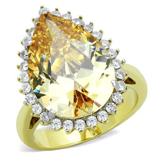 Two-Tone IP Gold (Ion Plating) Stainless Steel Ring with AAA Grade CZ in Champagne