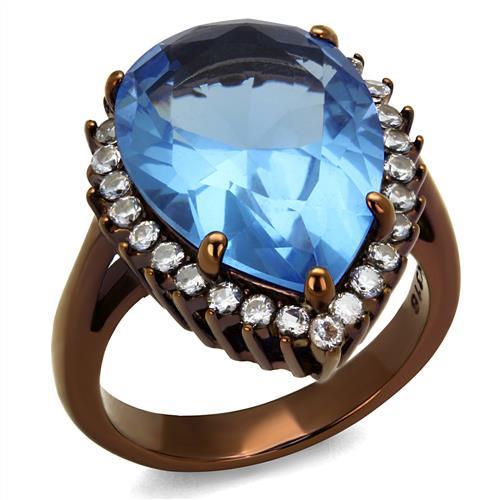 IP Coffee light Stainless Steel Ring with Top Grade Crystal in Light Sapphire