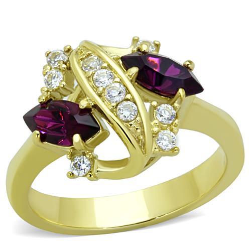 IP Gold(Ion Plating) Stainless Steel Ring with Top Grade Crystal in Amethyst