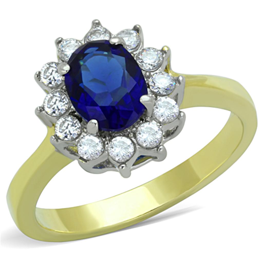 Two-Tone IP Gold (Ion Plating) Stainless Steel Ring with Synthetic Synthetic Glass in Montana