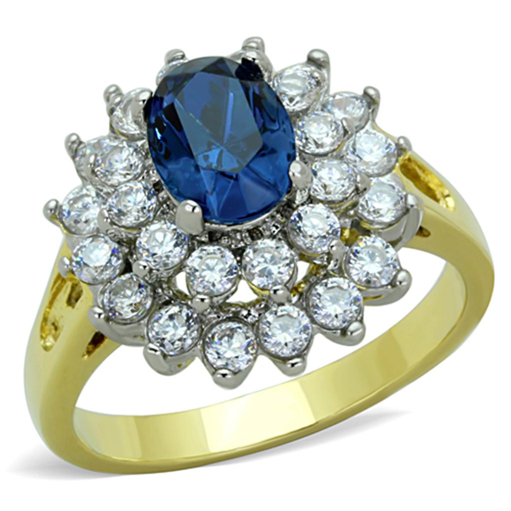 Two-Tone IP Gold (Ion Plating) Stainless Steel Ring with Top Grade Crystal in Montana