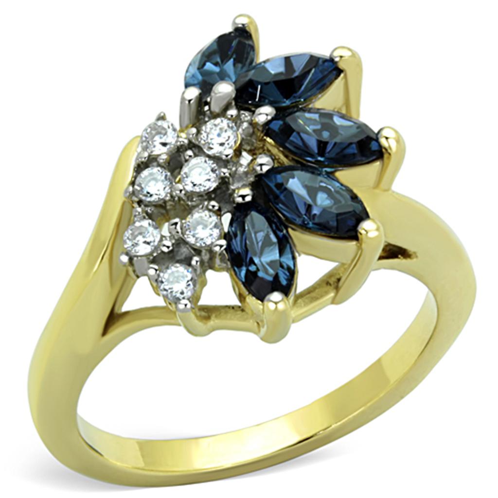 Two-Tone IP Gold (Ion Plating) Stainless Steel Ring with Top Grade Crystal in Montana