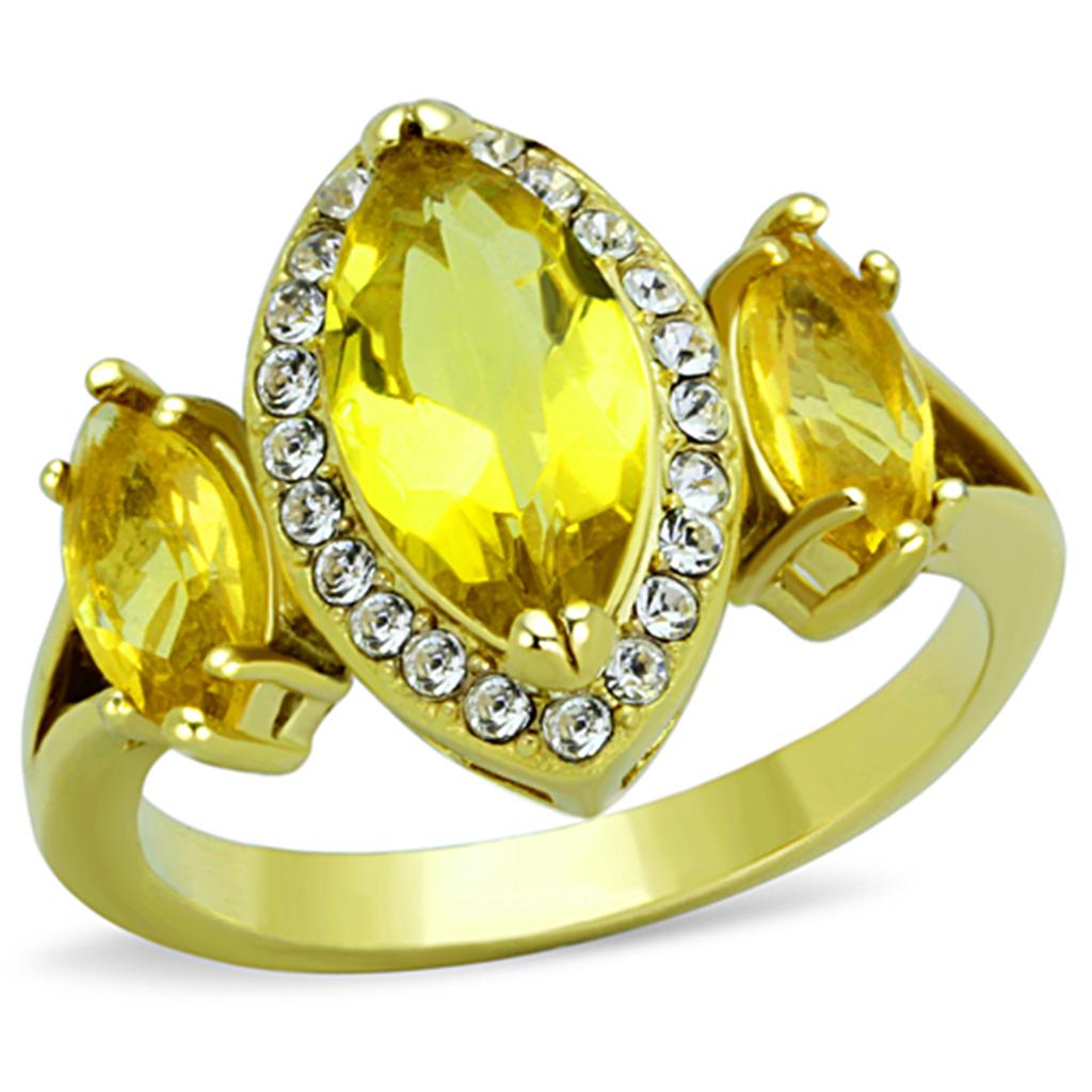 IP Gold(Ion Plating) Stainless Steel Ring with Synthetic Synthetic Glass in Topaz