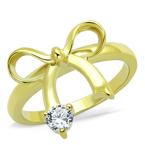 IP Gold(Ion Plating) Stainless Steel Ring with AAA Grade CZ in Clear