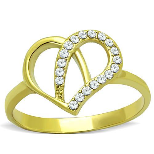IP Gold(Ion Plating) Stainless Steel Ring with AAA Grade CZ in Clear