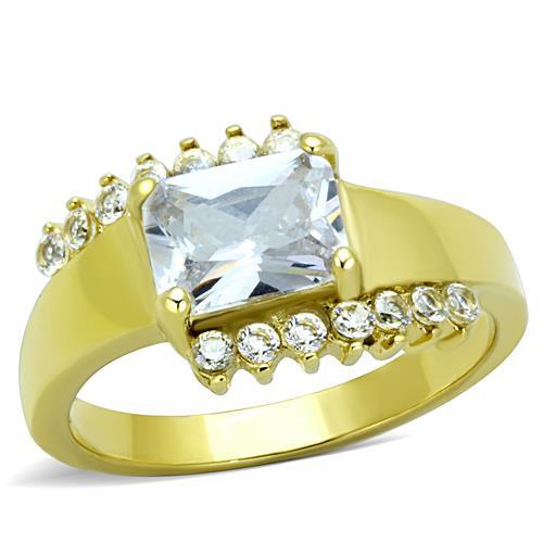 IP Gold(Ion Plating) Stainless Steel Ring with AAA Grade CZ in Clear
